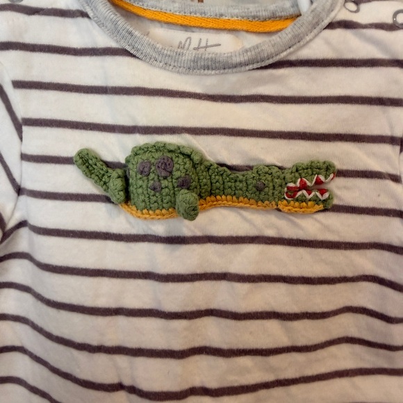 Striped White & Gray Footie One-Piece with Green Crocodile Accent - Picture 2 of 3